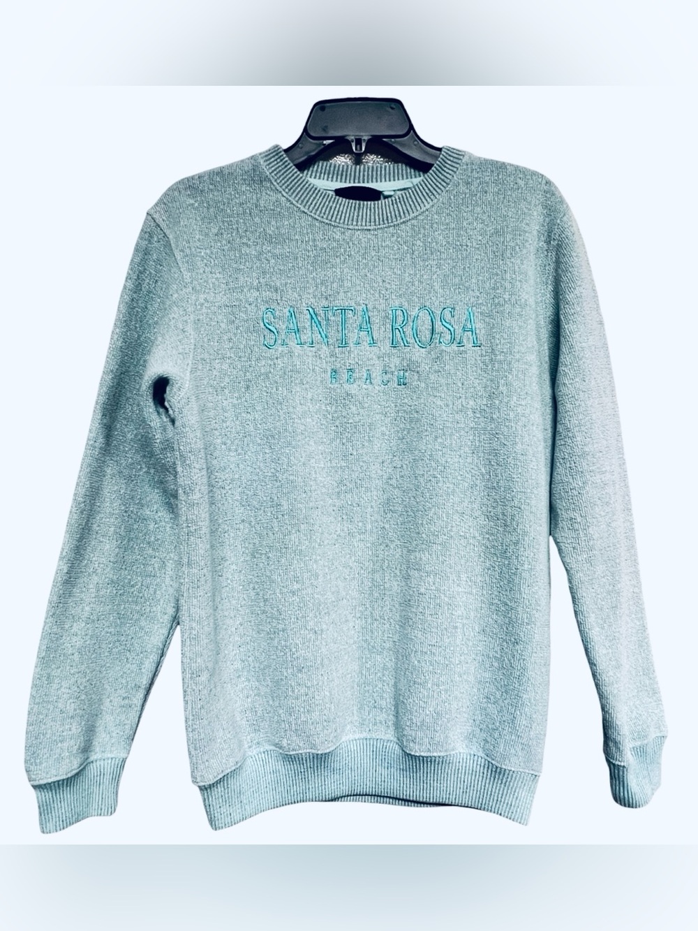 Comfortex USA Seagram Green Santa Rosa Beach Sweater Teal Embroidery Size M
